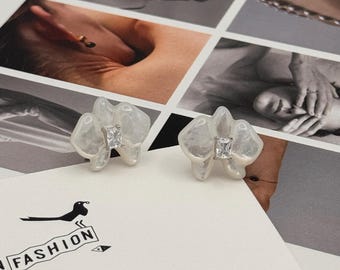 Pearl orchid stud earrings | Hypoallergenic jewelry | Gift for Mom and Her