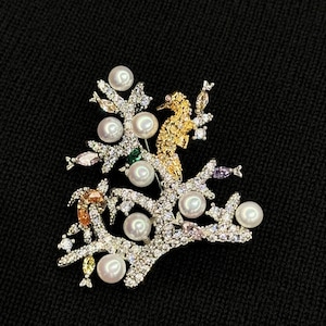 Tree of Joy Brooch with Freshwater Pearls - Year-Round Elegant Jewelry, Gold-Filled Brass