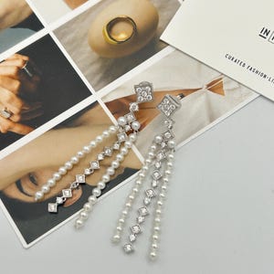 multiple Bead Freshwater Pearl Silver Earrings - Original Jewelry, Gift for Mom and Her