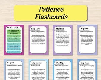 Patience Flashcards - Ideaal hulpmiddel voor persoonlijke groei, CGT en schoolbegeleiding - Verbeter uw emotionele veerkracht - Instant Download