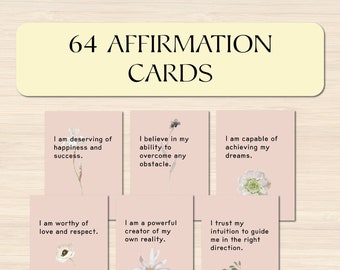 Affirmatiekaarten - 64 Mindful Aquarel bloem Affirmaties voor positiviteit en zelfzorg - Instant Digital Download Printable Gift