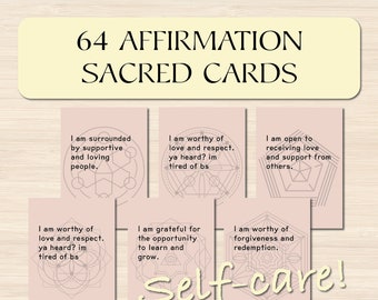 64 Affirmation Cards, Mindfulness Affirmations Deck 2021, Positive Quotes Printable Gift, Sacred Designs Instant Digital Download Printable
