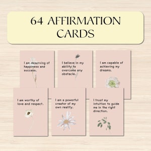 Affirmatiekaarten - 64 Mindful Aquarel bloem Affirmaties voor positiviteit en zelfzorg - Instant Digital Download Printable Gift