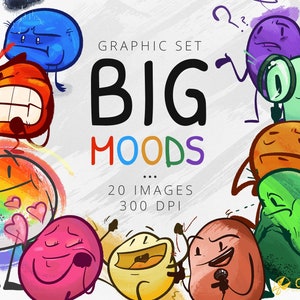 Big Moods Emotion Clipart | téléchargement instantané | Graphiques prêts à imprimer pour les enseignants et les concepteurs | Émotions | Tristesse | Colère | | de joie Amour