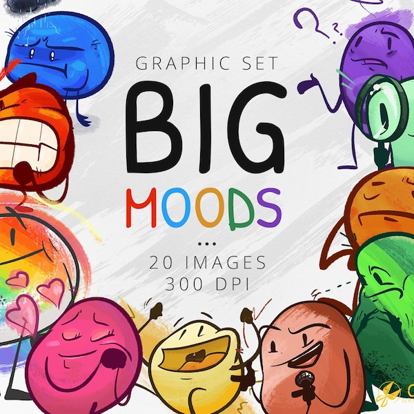 Big Moods Emotion Clipart | Instant Download | Print-Ready Graphics for Educators & Designers | Emotions | Sadness | Anger | Joy | Love