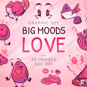 Big Moods LOVE Emotie Clipart | Direct downloaden | Printklare graphics voor docenten en ontwerpers | Aanbiddende | Romantiek | Verlangen | Verlangen