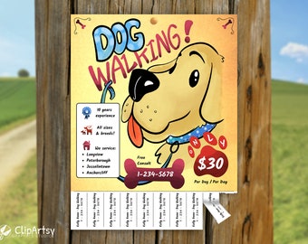 Dog Walking Community Flyer | Hand-Drawn Graphics & Icons | Fully Editable Canva Template for Small Pet Business Owner