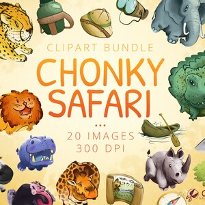 CHONKY Safari Gouache Clipart | Instant Download | Print-Ready Graphics for Educators & Designers | Safari | Animals | Adventure | Africa