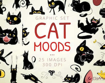 Cat Moods Funny Pet Character Clipart | Instant Download | Print-Ready Graphics for Educators & Designers | Emotions | Kittens | Animals
