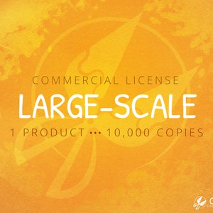 May include: A yellow and orange textured background with the text "COMMERCIAL LICENSE LARGE-SCALE 1 PRODUCT ... 10,000 COPIES" in white.