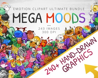 Mega Moods Emotion Clipart Ultimate Bundle | Digital | Print-Ready Graphics for Educators & Designers | 240+ Hand-Drawn Feelings Characters