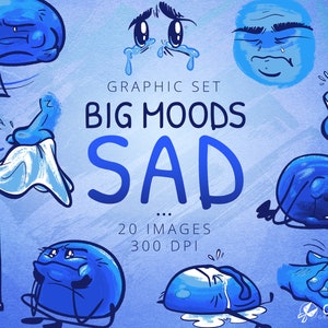 Big Moods SAD Emotion Clipart | téléchargement instantané | Graphiques prêts à imprimer pour les enseignants et les concepteurs | Émotions | Tristesse | | contrarié Pleurs