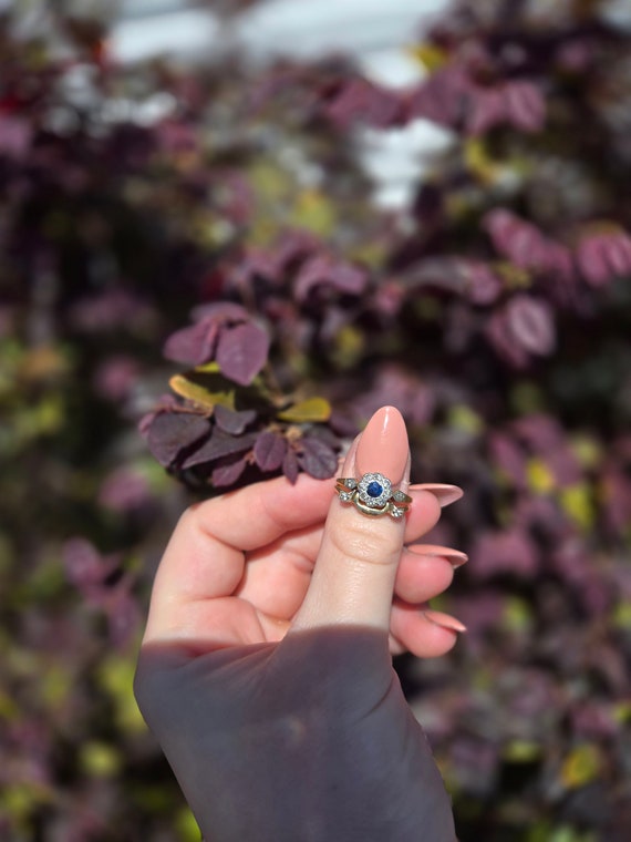 Antique Edwardian Sapphire and Diamond Flower Clu… - image 3