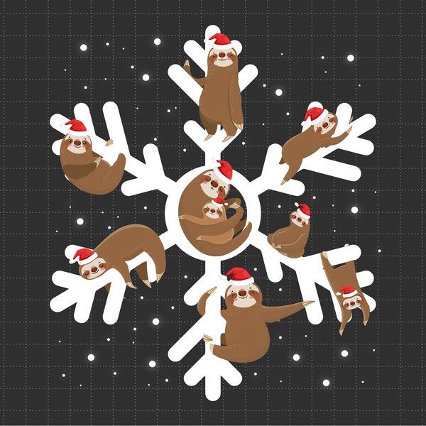 Sloth Snowflake Christmas Svg Png, Xmas Sloth Svg, Santa Hat Svg, Xmas, Svg Png Files For Cricut Sublimation