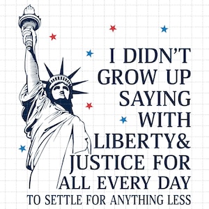 Design de camiseta "Liberdade e Justiça para Todos", 4 de Julho em PNG, Estátua da Liberdade em PNG, Orgulho Americano, Dia da Independência dos EUA em Retro