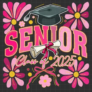 Glitter Pink Senior 2025 PNG, Boho Senior Coquette Png, Klasse von 2025 Png, Abschlussfeier, Senior Varsity Png, High School Senior Shirt Design