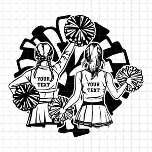 Zwei Cheerleader svg, Cheerleader-Svg, Jubel-Tanz-Svg, High-School-Jubel-Svg, Mädchen-Pom-Tanz, jubelnde Mutter-Svg, jubelnde Gruppe Clipart