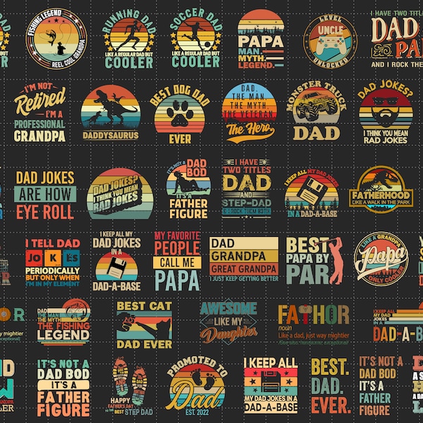 Pacchetto Festa del papà Vintage Svg, Paternità Svg, Miglior papà di sempre Svg, Regalo per papà Svg, Citazioni di papà, File Png Svg per sublimazione Cricut