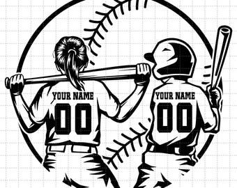 Personalized Boy/Girl Baseball Player, Two Baseball Players PNG SVG, Baseball Name Svg, Baseball Design, Baseball Season Png Svg