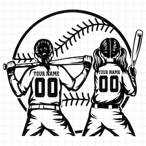 Personalisierte Baseball Mädchen Png, zwei Baseballspieler PNG SVG, Baseball Name SVG, Baseball Design Sillhouette, Baseball Tochter Geschenkideen
