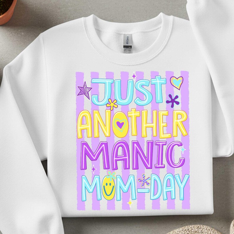 Striped Just Another Manic Mom Day PNG, Preppy Mother's Day Png, Motherhood Humor Png, Mom Life Png, Coquette Mom Brushstroke, Gift For Mom image 4