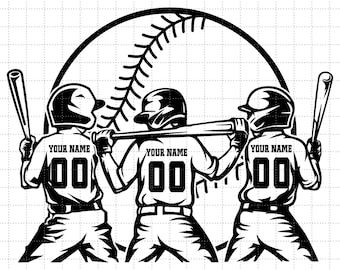 Personalized Name Three Baseball Players PNG SVG, Personalized Name, Baseball Name Svg, Baseball Design, Baseball Season Dxf Svg