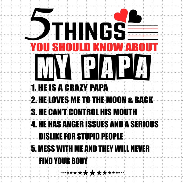 5 Things You Should Know About My Papa Svg, Funny Crazy Papa Saying Svg, Funny Father's Day Gift for Dad, Trendy Papa Svg