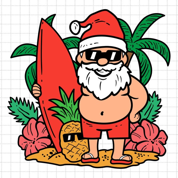 Santa Christmas In July Svg, Summer Vibes, Beach Vacation, Holiday Svg, Tropical Svg, Svg, Png Files For Cricut Sublimation