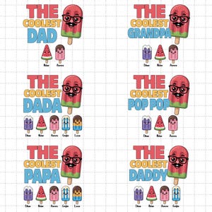 Bundle personnalisé papa papa pop le plus cool, sucette glacée personnalisée avec noms d'enfants png, design cadeau fête des pères, cadeau d'anniversaire pour papa png