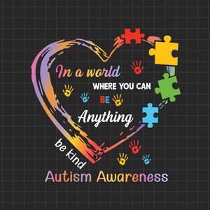 Seja gentil, coração com autismo, peça de quebra-cabeça, apoio ao autismo, 2 de abril, conscientização sobre autismo, orgulho pelo autismo