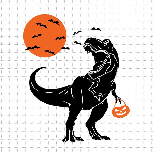 Dinosaur Under The Moon For Halloween Svg Png, Trick Or Treat Svg, Spooky Vibes, Fall, Svg, Png Files For Cricut Sublimation