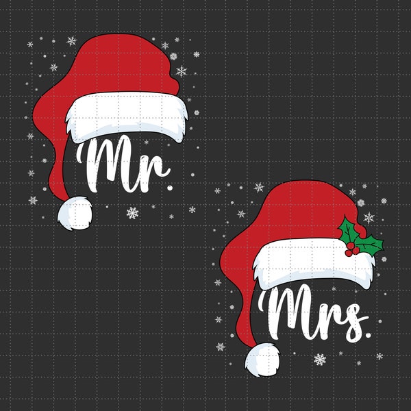 Mr Mrs Claus Christmas Svg Png, Merry Christmas Svg, Santa Claus Svg, Christmas Light Svg, Xmas Holiday Season Svg, Santa Hat Christmas