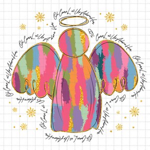 Kleurrijke glitter penseelstreek Jezus kerstengel png, glorie aan God in de hoogste, oh kom, laten we hem aanbidden, ontwerp voor christelijk kerstmis