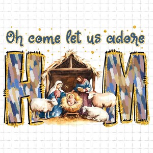 Oh kom, laten we hem aanbidden png, The Lord Is Come, Retro kleurrijke penseelstreek Glitter Gold Joy To The World Kerstmis, religieuze sublimatie