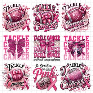 Paquete PNG de lucha contra el cáncer, Cáncer de mama en el fútbol, Diseños PNG de sublimación para concientización sobre el cáncer de mama, Cinta rosa, Animar al fútbol y combatir el cáncer