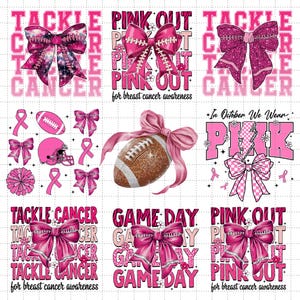 Paquete de imágenes PNG de fútbol con diseño de cáncer de mama, imágenes PNG de cáncer de mama, cinta rosa, imágenes PNG de fútbol americano, diseño de sublimación con diseño de cáncer