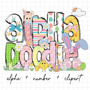 Cute Easter Bunny Alphabet Doodle Letras Clipart Png, Fonte Do Alfabeto Do Coelho Da Páscoa, Definir Fonte Para Nome Personalizado Crianças Páscoa Png