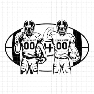 Dois jogadores de futebol SVG, nome personalizado, nome de jogador de futebol SVG, camisa de futebol, temporada de futebol, clipart do Superbowl, PNG, EPS, DXF