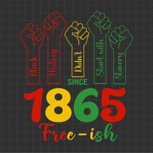 J, zwarte geschiedenis is niet meer begonnen met slavernij Svg, The Raised Fist, 1865 Free-ish, Svg, Png-bestanden voor Cricut-sublimatie
