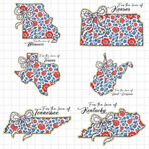 Amerika kaart png-bundel, staat Amerika png, bloemen kaart VS png, 4 juli png, kaart penseelstreek png, Coquette USA Bow, preppy kaart van Texas png