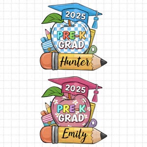 Graduado de preescolar 2025 (Png), Graduado de preescolar personalizado (Png), Fin de curso, Nombre personalizado para maestro (Png), Regalo de graduación, Lápiz para maestro (Png)