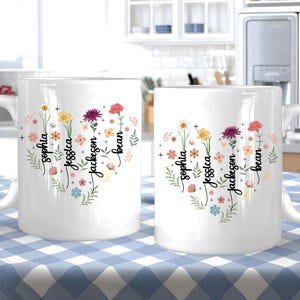 Taza personalizada con flor de nacimiento (sublimación PNG), taza para mamá, regalo familiar para el mes de nacimiento, taza floral con nombre en corazón (PNG), ideas de regalos para el Día de la Madre