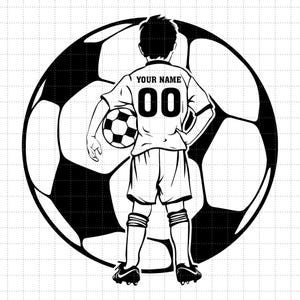 Soccer Kid speler Svg, gepersonaliseerde naam Svg, Soccer Kid Svg, voetbal Svg, voetbal Clipart, voetbal Png, Soccer Kid Cutfile, Png Dxf