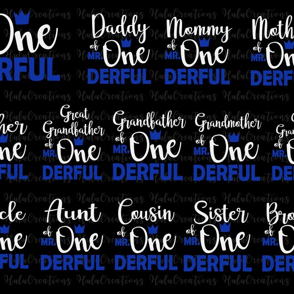 Mr Onederful Family Member Bundle 1st Birthday, Happy Birthday Svg, Birthday Party