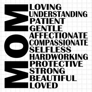 Mom Loving Understanding Patient Svg doux, Svg définition maman, Cadeau pour la fête des Mères, Svg maman forte, Svg vie de maman, Svg maternité