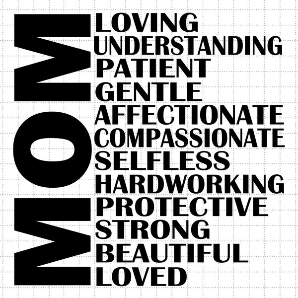 Mom Loving Understanding Patient Gentle Svg, Mom Definition Svg, Mother's Day Gift, Strong Mom Svg, Mom Life Svg, Motherhood Svg
