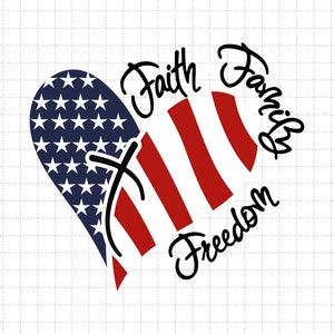 Fé Família Liberdade 4 de julho Coração Svg, American Patriotic, Dia da Independência, Merica, Svg, Arquivos Png para Cricut Sublimação