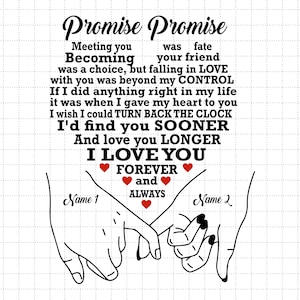 Promessa di nome personalizzato mano nella mano Svg, regalo di anniversario marito e moglie, anniversario, marito e moglie Svg, coppia di San Valentino