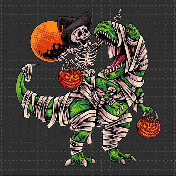 Custom Witch Skeleton Riding Dinosaur Scary Pumpkin & Moon Halloween, Dinosaur Lover, Trick Or Treat, Png Files For Sublimation