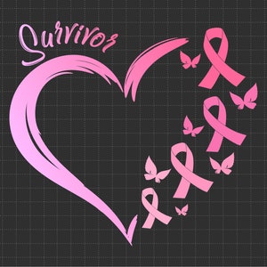 Papillon rose coeur survivante du cancer du sein Svg Png, ruban rose, lutte contre le cancer, fichiers Svg, png pour sublimation Cricut